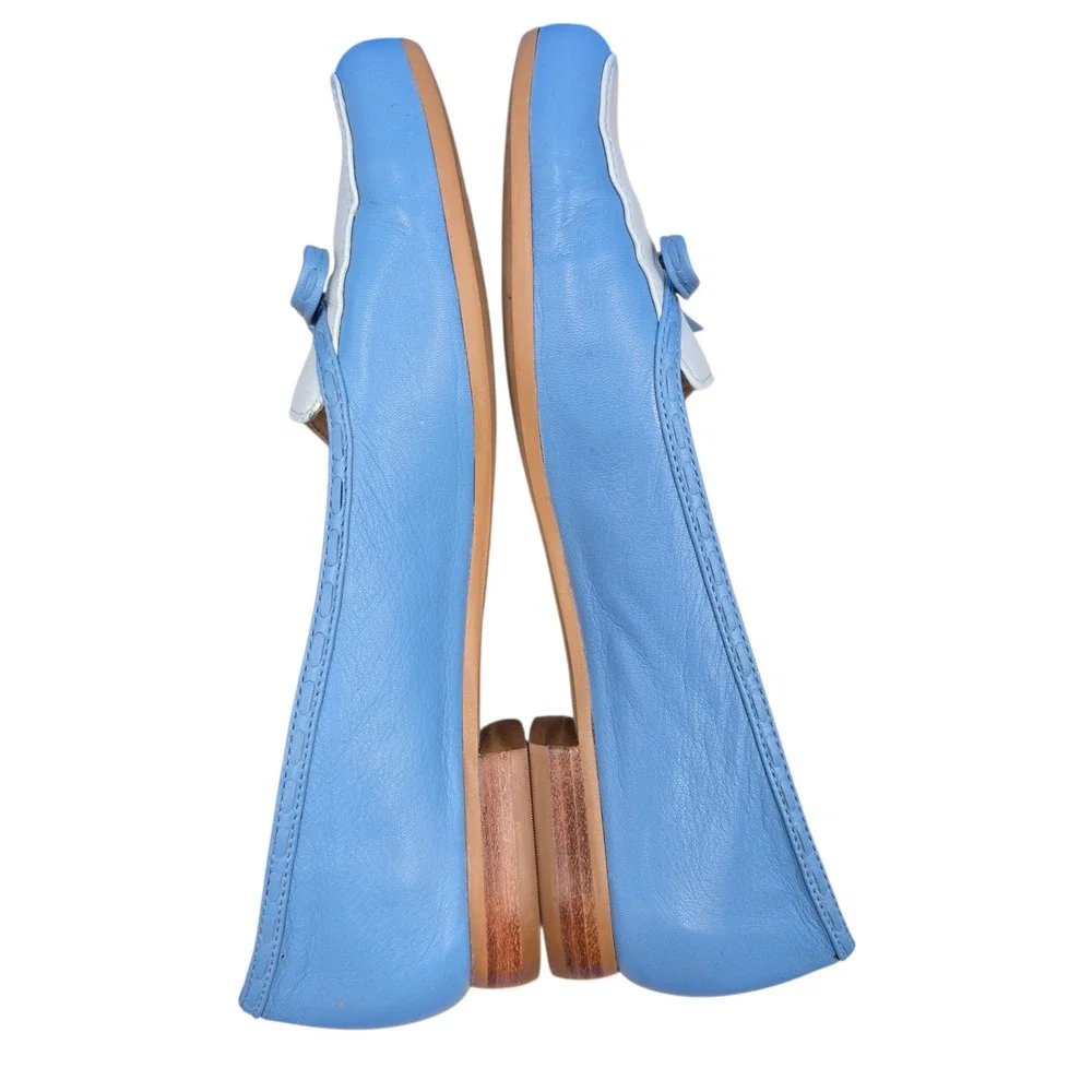 Antonio Melani Womens Blue White Leather Square Toe Bow Loafer Flats 8M